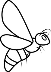 vector illustration of bee, cartoon insect, flying wasp, honey bee, side view, doodle and sketch