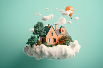 abstract cartoon house on a cloud