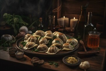 Traditional dumplings from Eastern Europe known as pierogi or varenyky. Generative AI