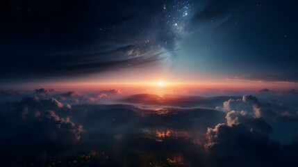 Naklejka premium Horizont der Erde mit Wolken und dem Universum darüber