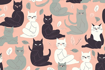Seamless pattern with cute colorful Kittens. Creative childish pink texture