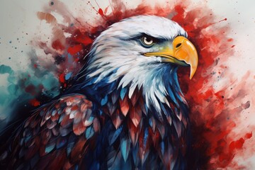 eagle painted in red white and blue colors white background created with Generative AI technology
