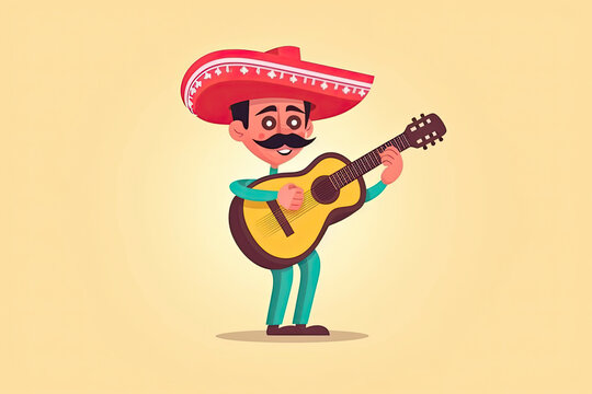 Cartoon Mexican man with guitar for Cinco De Mayo celebration