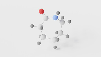 caprolactam molecule 3d, molecular structure, ball and stick model, structural chemical formula cyclic amide