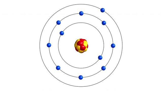 3d rendered animation with alpha channel of atom structure of sodium
Protons are represented as red spheres, neutron as yellow spheres, electrons as blue spheres