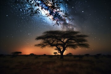 Obraz na płótnie Canvas Stunning African night sky with Milky Way, LMC and SMC galaxies forming a beautiful galaxy background. Generative AI