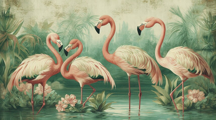 flamingos vintage style, genertive ai