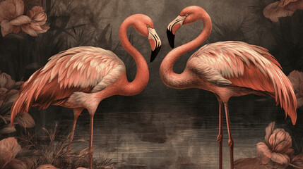 flamingos vintage style, genertive ai