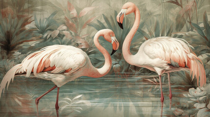 flamingos vintage style, genertive ai