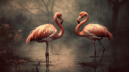 flamingos vintage style, genertive ai
