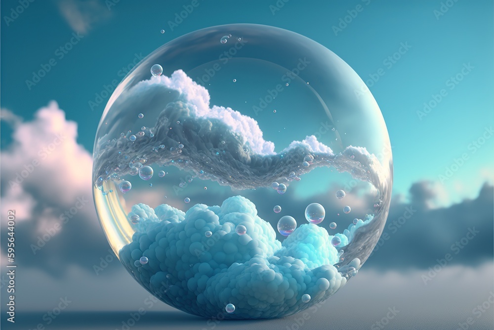 Poster beautiful modern abstract artwork of the sky captured in the transparent sphere bubble that reflect 