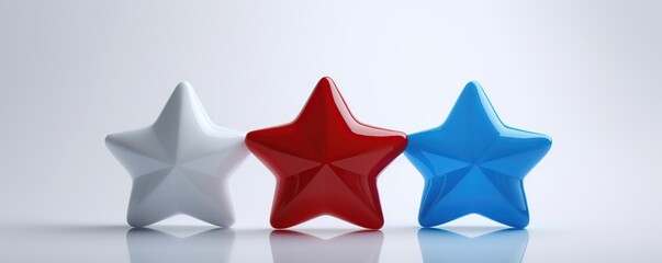 3D red white and blue stars on a white background, AI concept