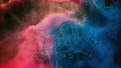 Paint water. Color mist. Magic spell mystery. Blue pink contrast vapor floating splash cloud blend...