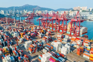 Foto op Plexiglas Top view of Hong Kong cargo terminal port © leungchopan