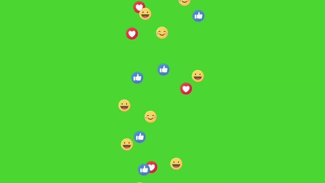 Social media positive emoji, animation coming in from bottom on green chroma key, messenger concept for compositing and motion design.