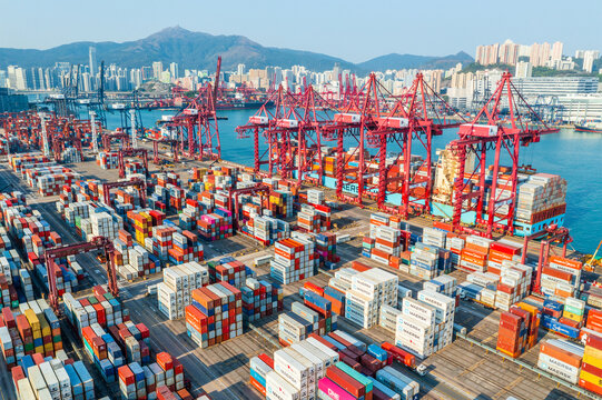 Top view of Hong Kong cargo terminal port