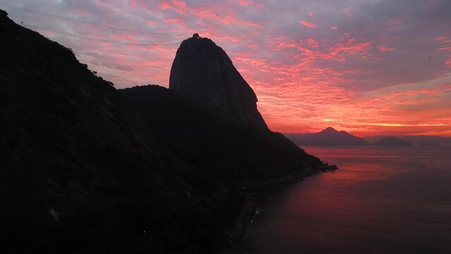 Colorful Sunrise in Rio de Janeiro With the Sugarloaf Mountain Silhouette