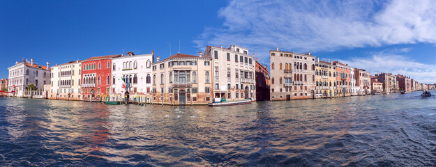 Naklejka premium Venice. Panoramic shot of old traditional Venetian houses along the Grand Canal.