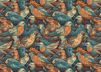 seamless fantasy birds pattern, generative ai