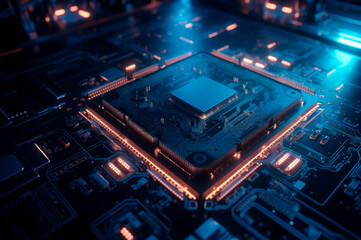 CPU advanced central processing unit concept network security. Motherboard chip. Technology science background. AI generated. Selective focus