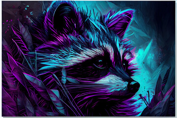 Beautiful raccoon in purple til tones generative ai