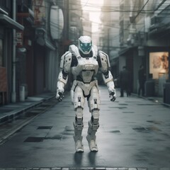 Fototapeta premium A robot, alone, in the old Tokyo