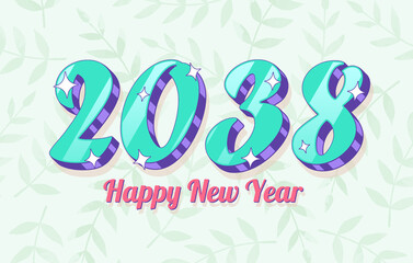 2038 New Year Year with Floral Background. Holiday Design, Trendy Style, Calendar