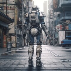 Fototapeta na wymiar A robot, alone, in the old Tokyo