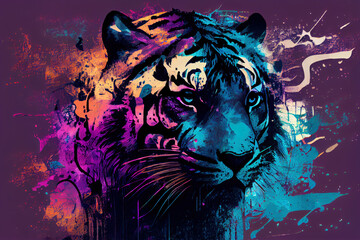Beautiful tiger in purple til tones