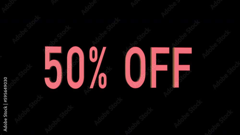Poster 50 percent off prices loop animation, alpha matte background.