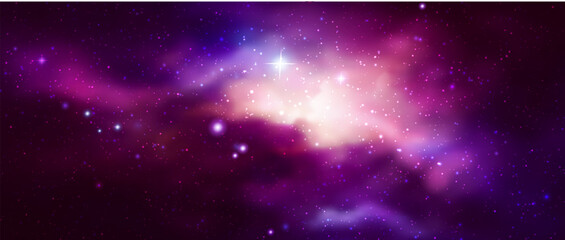 Vector space galaxy realistic illustration. Colorful nebula background