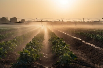 Irrigation system on agricultural soybean field