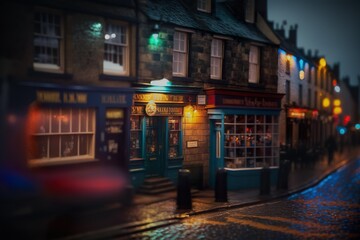 Scottish Pub at rainy Night