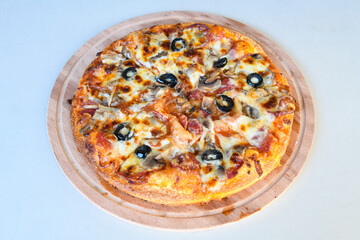 Delicious mixed pizza with rich content. Menu concept of choice and diversity. Karisik pizza