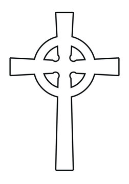 Celtic cross symbol outline silhouette, black and white vector illustration, isolated on white