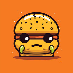 Cute Yummy kawaii burger chibi mascot vector cartoon style