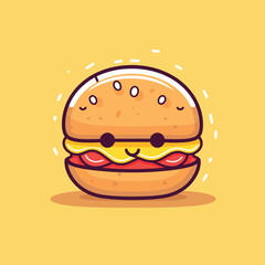 Cute Yummy kawaii burger chibi mascot vector cartoon style