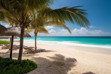 Fototapeta na wymiar Palm trees on the sandy beach
