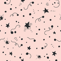 Neutral blush pink and grey abstract pattern with confetti swirls and stars