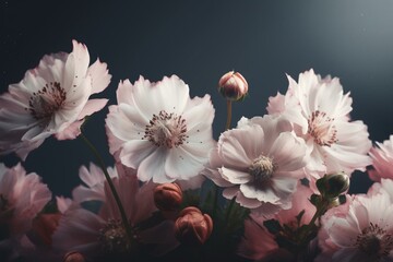 Pink and white flowers with space. Illustration. Generative AI