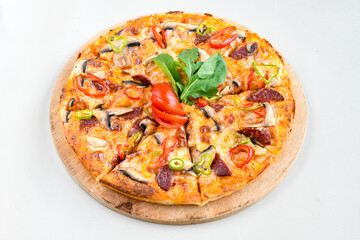 Delicious mixed pizza with rich content. Menu concept of choice and diversity. Karisik pizza