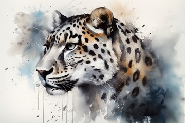 Plakat Snow Leopard Ink Painting - Wildlife Art - Wall Decor - Generative AI