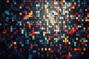 Fototapeta premium a picture of a sunset with a lot of small squares on the side of the picture and the sun in the distance with a black background