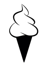 ice cream - black and white symbol of soft serve ice cream in a cone, simple vector illustration isolated on white