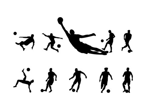 Soccer football player vector design and illustration. vector set of football (soccer) players in various poses. soccer players silhouette.