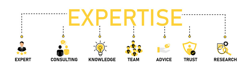 EXPERTISE banner web icon vector illustration concept representing high-level knowledge and experience with an icon of expert team, experts, trust, advice, consulting, and knowledge