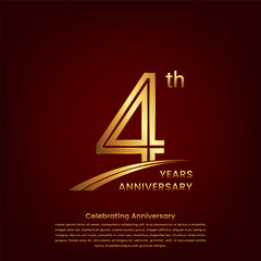 4th Anniversary logo with double line concept design, Golden number for anniversary celebration event. Logo Vector Template