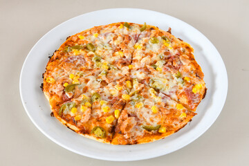 Delicious mixed pizza with rich content. Menu concept of choice and diversity. Karisik pizza