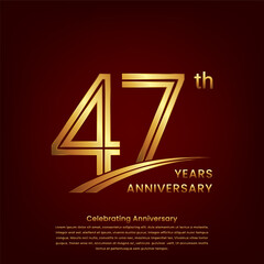 47th Anniversary logo with double line concept design, Golden number for anniversary celebration event. Logo Vector Template