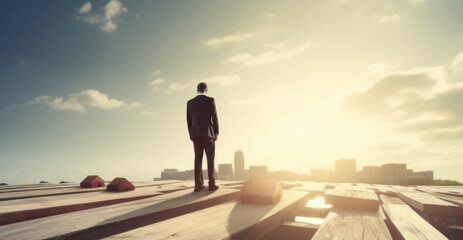 Obraz premium Person making steps to financial stability after bankruptcy, generative ai